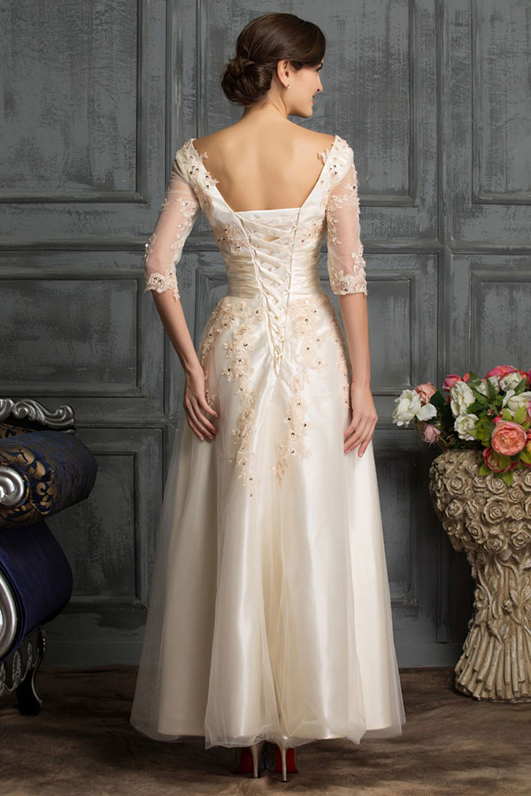Rochie cununie stil vintage cu broderie ivory COD RK04-b