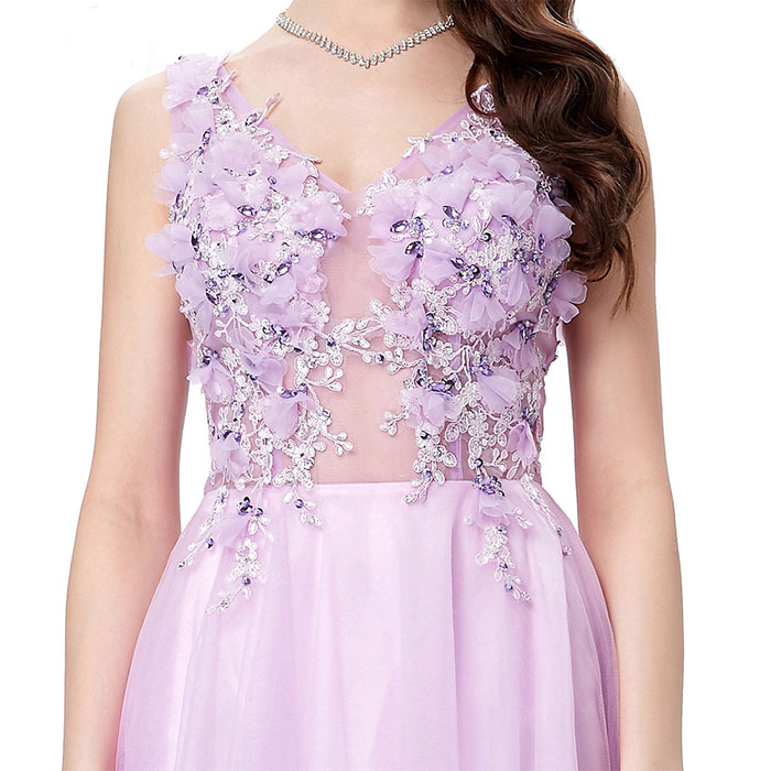 Rochie lila cu flori3D si corset transparent RK09-a