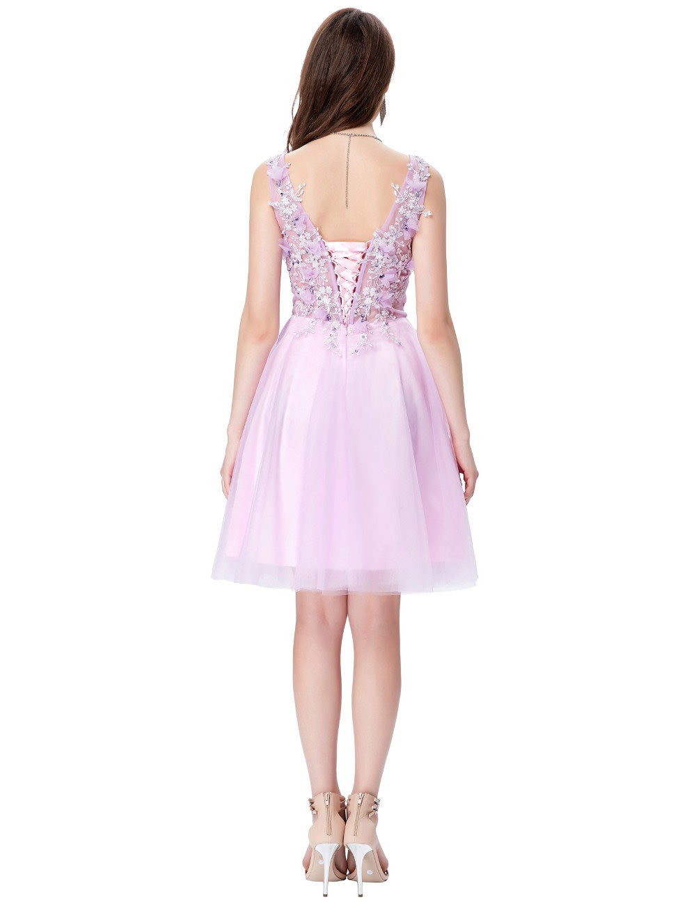 Rochie lila cu flori3D si corset transparent RK09-b